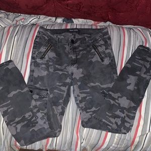 Camouflage ashley mason cargo styled pants with zippers